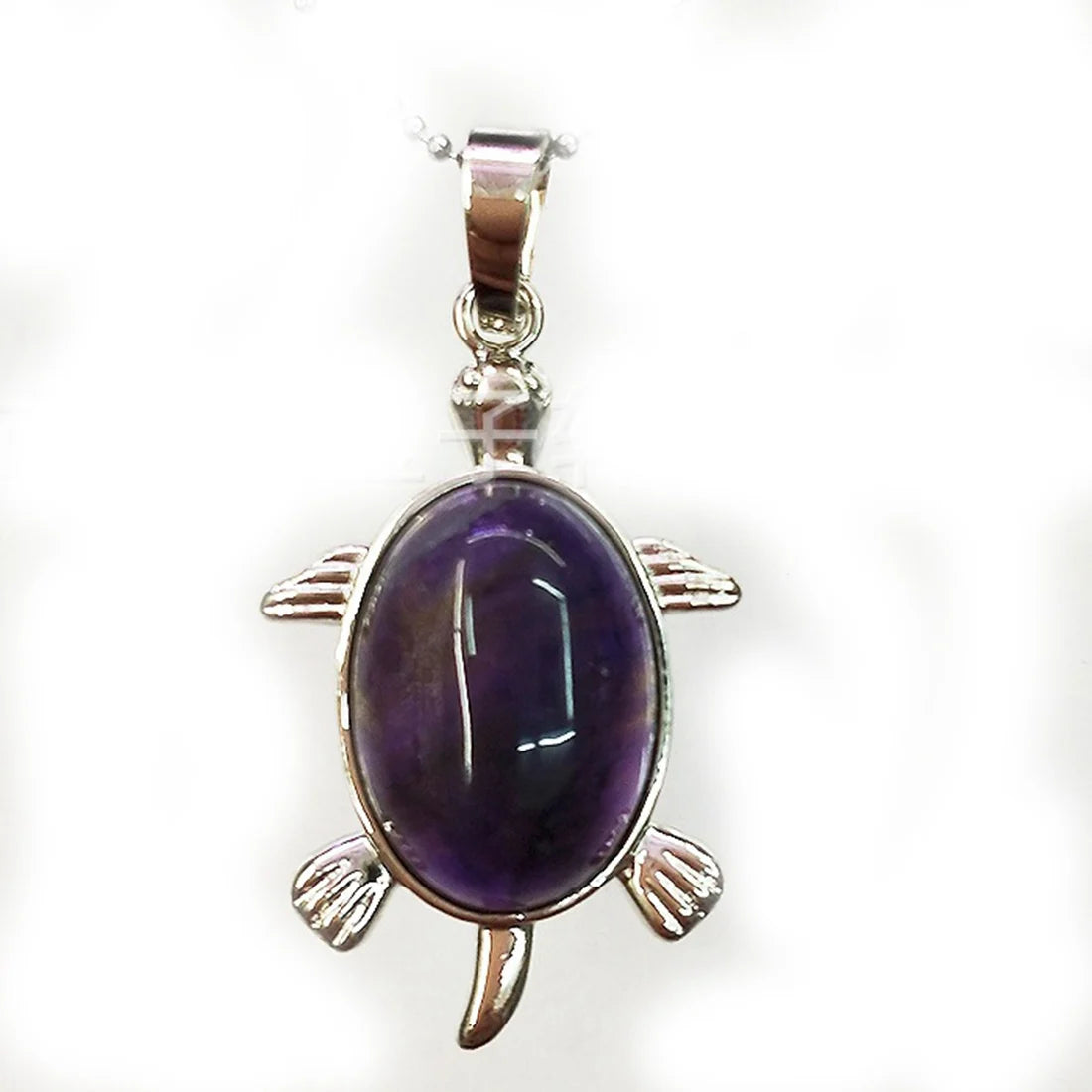 Natural Gemstone Turtle Pendant Silver‑Tone Alloy Tortoise Animal Charm Oval Inlaid Crystal Stone 36×24mm Chakra Reiki Healing Pendant for DIY Necklace Jewelry Making Bulk Wholesale