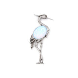 Antique Silver Red Crowned Crane Brooch Pendant Inlaid Natural Crystal Oriental Lucky Bird 2 In 1 Brooch & Necklace Gemstone Jewelry for Women