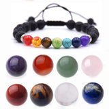 7 Chakra Natural Stone Spheres & Yoga Meditation Pendant Necklace Set # JH0094 Healing Crystal Ball Collection with Gift Box