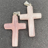 Natural Chakra Healing Crystal Cross Pendant, Assorted Mixed Natural Stone Cross Charm with Silver Bail for Religious Jewelry Craft Bulk