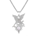 Stainless Steel Flying Wolf Pendant Necklace - Mythical Creature Jewelry with Natural Agate Stone - Gothic Punk Style for Men