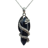 Vintage Guardian Dragon Crystal Necklace • Hexagonal Bullet Stone Wand Pendant • Gothic Dragon Wrapped Healing Quartz Spiritual Amulet