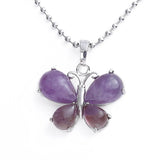 Natural Crystal Butterfly Pendant Teardrop Gemstone Silver‑Plated Alloy Charm Reiki Chakra Healing Stone Pendant for DIY Necklace Jewelry Making Bulk Wholesale
