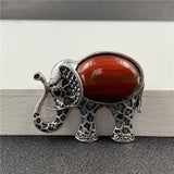 Antique Silver Filigree Elephant Pendant Necklace, Inlaid Natural Chakra Crystal Gem Animal Totem Jewelry with 18 Inch Black Wax Cord for Lucky Gift