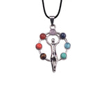 7 Chakra Mixed Metal Pendants, Silver‑Plated Alloy Chakra Stone Charms, Om Tree of Life Infinity Symbol Reiki Yoga Spiritual Jewelry for Necklace Making