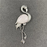 Vintage Silver Flamingo Brooch Pendant Inlaid Natural Gemstone, Multi Crystal Bird Animal Pin Convertible Necklace for Women Boho Fashion Jewelry