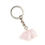 Cute Hand-Carved Natural Stone Polar Bear Keychain - Gemstone Crystal Animal Totem Keyring Backpack Purse Charms Gift