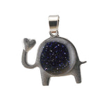 Lucky Elephant Crystal Holder Pendant • Retro Silver Animal Amulet with Natural Gemstone Sphere • Unisex Spiritual Wisdom Totem Jewelry Gift