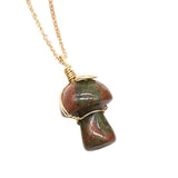 15×20mm Gold Wire-Wrapped Mushroom Crystal Necklace, Natural Gemstone Pendant with Chain