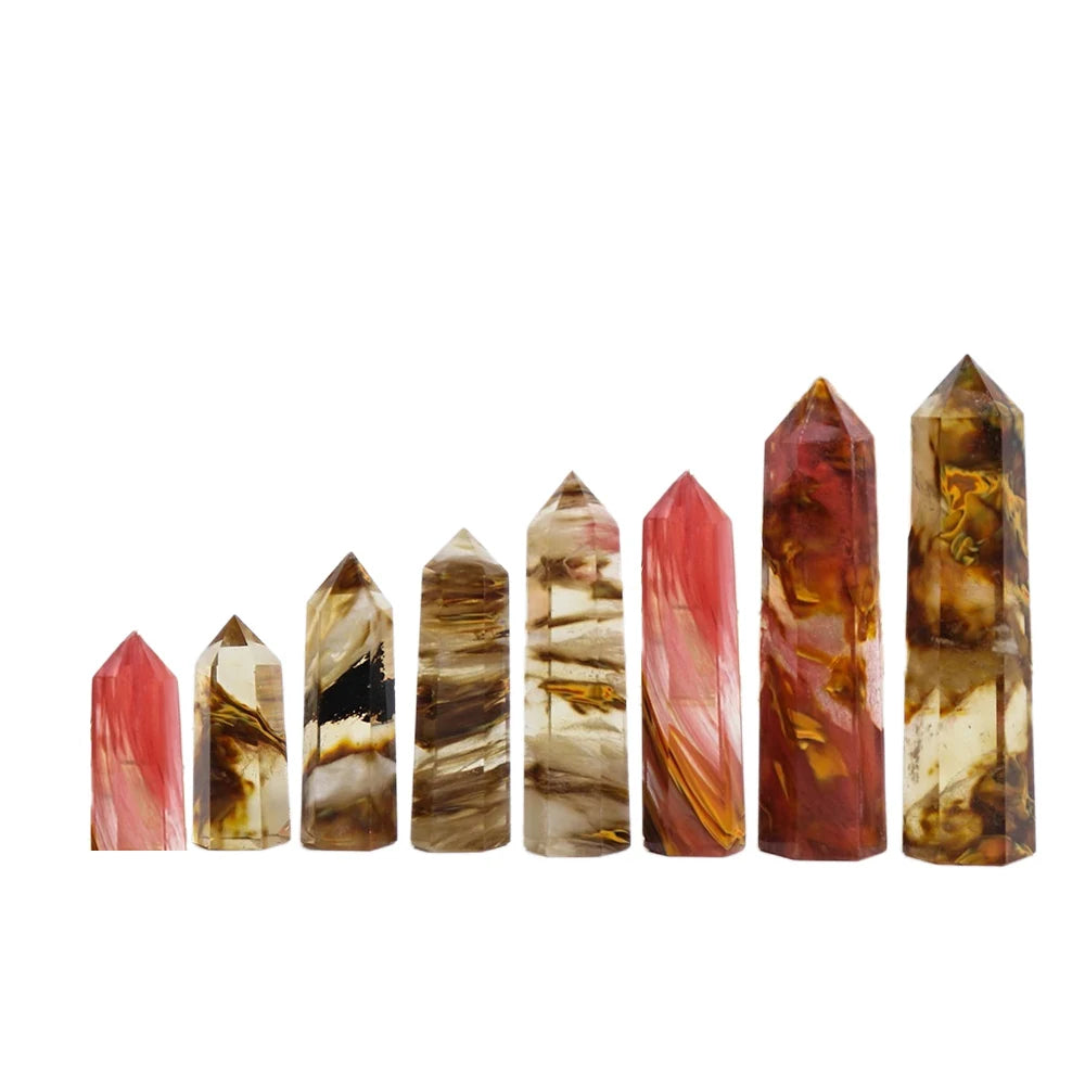 Red Smelt Quartz Crystal Point Tower Polished Hexagonal Obelisk Wand Home Decoration Meditation Crystal Ornament Collectible Gift