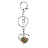 Natural Crystal Hollow Heart Keychain, Healing Stone Pendant with Silver Key Ring