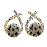 Natural Gemstone Crystal Stud Earrings 18K Gold Plated Cross Hoop Drop Earrings with Zirconia Minimalist Elegant Korean Style Crystal Jewelry