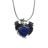 Vintage Silver Alloy Dragon Heart Crystal Necklace | Natural Gemstone Mythical Pterosaur Pendant with Chain for Weddings, Parties, Cosplay