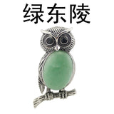 Antique Silver Owl On Branch Natural Gemstone Pendant Oval Chakra Healing Crystal Owl Charm for DIY Necklace Jewelry Making