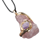 Wholesale Super Large Raw Crystal Pendant | Gold Wrapped Irregular Stone Necklace with Multi-Color Gem Accent