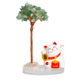 Maneki-neko Lucky Cat Crystal Tree | Feng Shui Fortune Ornament for Home Office Good Luck & Prosperity