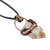 Raw Crystal Point Pendant Necklace - Antique Copper Wrapped Rough Citrine, Amethyst, Kyanite Quartz Natural Stone Witchy Jewelry Gift