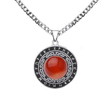 Retro Viking Rune Pendant Necklace - Stainless Steel Goldstone Amulet - Nordic Futhark Circle Jewelry for Men & Women