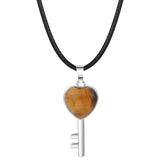 Natural Stone Heart Key Pendant Necklace, Silver Frame Gemstone Charm with Snake Chain for Women Jewelry Making