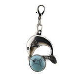 Bohemian Silver Marine Dolphin Key Ring • Cute Sea Animal Crystal Sphere Holder Charm • Unisex Beach Summer Theme Key Holder Clip Gift