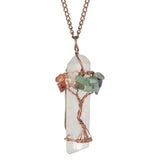 Tree of Life 7 Chakra Clear Quartz Crystal Point Pendant Copper Wire Wrapped Healing Stone Necklace Charm for Women Spiritual Jewelry Gift