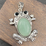 Antique Silver Frog Pendant Inlaid Natural Crystal Cabochon, Multi Gemstone Animal Totem Charm for Trendy Women Necklace DIY Jewelry Making