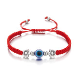 Adjustable Evil Eye Braided Rope Bracelet with Silver Elephant Charm Turkish Lucky Protection Red Black Blue String Bracelets for Women Men Amulet Jewelry