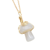 15×20mm Gold Wire-Wrapped Mushroom Crystal Necklace, Natural Gemstone Pendant with Chain