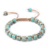 Handmade 6MM Square Imperial Jasper Yoga Bracelet - Adjustable Boho Weave Healing Stone Bracelet Jewelry for Men & Women