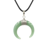 Natural Crystal Double Horn Crescent Moon Pendant, Wire Wrapped Cattle Horn Shape Stone Pendant 33x30mm, Healing Reiki Gemstone Necklace Pendant with Leather Cord for Jewelry Making Boho Gift