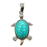 Natural Gemstone Turtle Pendant Silver‑Tone Alloy Tortoise Animal Charm Oval Inlaid Crystal Stone 36×24mm Chakra Reiki Healing Pendant for DIY Necklace Jewelry Making Bulk Wholesale