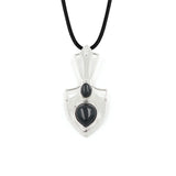 Shield Shape Two Stones Inlaid Natural Crystal Pendant 47×21mm, Silver Plated Alloy Double Gemstone Charm Pendant, Chakra Reiki Healing Stone Pendant for DIY Necklace Jewelry Making Spiritual Boho Gift