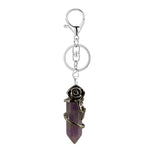 Natural Crystal Hexagonal Point Keychain • Antique Silver Rose Wrapped Gemstone Keyring • Gothic Healing Stone Bag Charm Accessory