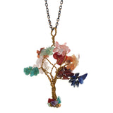 Hand‑Wrapped Gold Wire Tree of Life Pendant Necklace, Natural Chip Gemstone Tree Pendant with 20 Inch Gold Chain, Reiki Chakra Healing Crystal Tree Jewelry for Women