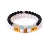 His & Hers Crown Couple Bracelet Set 6mm 8mm Matte Obsidian Natural Stone Stretch Beaded Bracelets Lover Lucky Matching Jewelry Gift