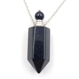 Natural Crystal Point Essential Oil Diffuser Necklace, Aromatherapy Gemstone Perfume Bottle Pendant Necklace Unisex Healing Crystal Jewelry for Men Women