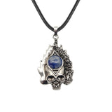 Dark Culture Silver Skull Fire Amulet Necklace • Vintage Biker Flame Skeleton Crystal Holder Pendant • Unisex Hip Hop Streetwear Jewelry