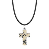 Natural Stone Cross Pendant Necklace Wholesale Assorted Healing Crystal Quartz Crucifix Amulet with Adjustable Cord Spiritual Jewelry Gift for Men Women