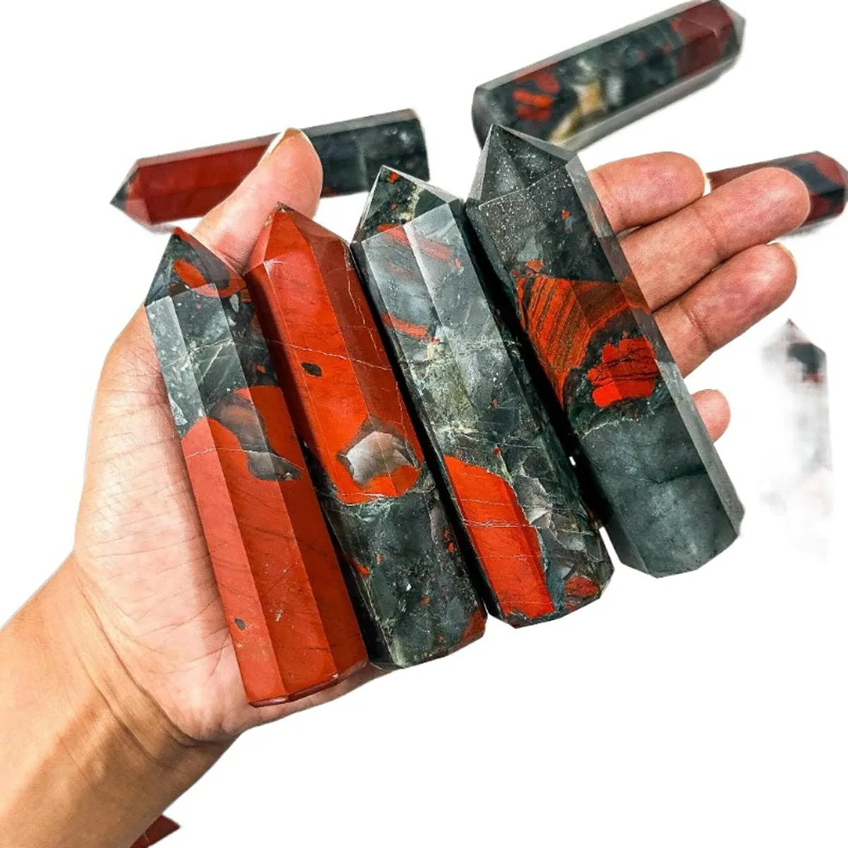 Multi-Sized African Bloodstone Stone Hexagonal Pillar Decoration Office Ornament Charms Tower Stone Crafts DIY Witchcraft Gift