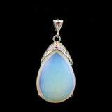 Colorful Zircon Inlaid Silver Bezel Teardrop Natural Gemstone Pendant, Water Drop Chakra Healing Crystal Charm for DIY Necklace Jewelry Making