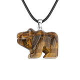 Natural Crystal Polar Bear Pendant Necklace - Hand-Carved Gemstone Animal Totem Amulet with 45cm Black Leather Cord Jewelry