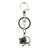 Healing Crystal Rose Quartz Semiprecious Stone Crafts Charm Cat Pendant Keychain for Women and Men