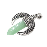Vintage Ox Horn Crescent Moon Crystal Point Pendants for Jewelry Making - Antique Silver Inlaid Hexagonal Gemstone Bullet Charms, DIY Witchy Boho Necklace Accessories