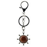 Vintage Silver Ship Rudder Keychain • Antique Nautical Helm Wheel Keyring with Natural Gemstone Ball • Coastal Car Key Holder Backpack Bag Charm