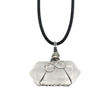 28×11mm Wire-Wrapped Clear Quartz Double Terminated Crystal Pendant Necklace with Black Cord