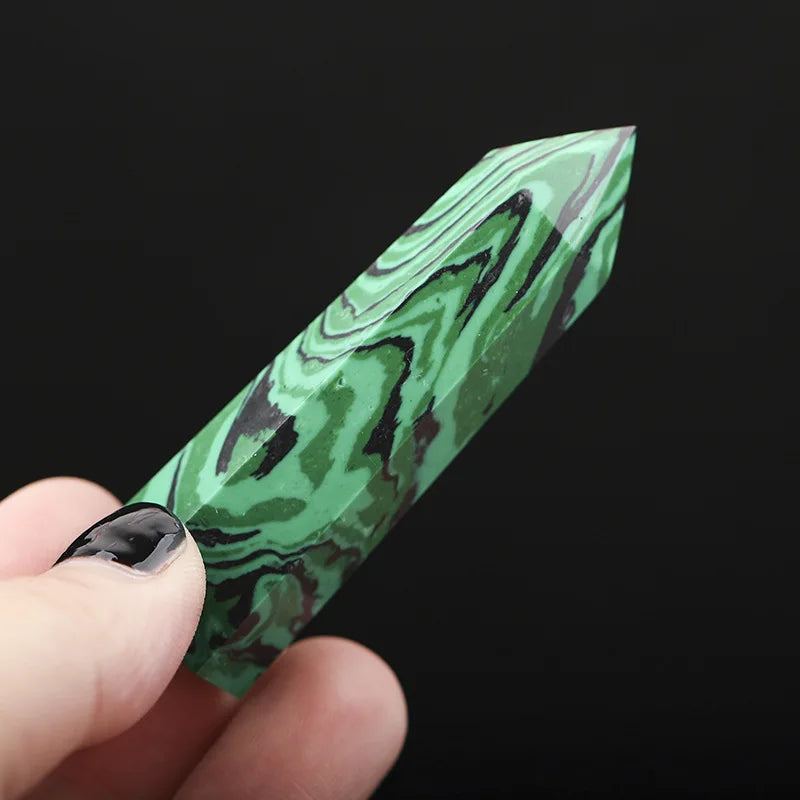 Vintage Multi-Sized Syn.Malachite Hexagonal Pillar Decoration Office Ornament Tower Agate Stone Crafts DIY Accessory Gift