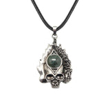 Dark Culture Silver Skull Fire Amulet Necklace • Vintage Biker Flame Skeleton Crystal Holder Pendant • Unisex Hip Hop Streetwear Jewelry