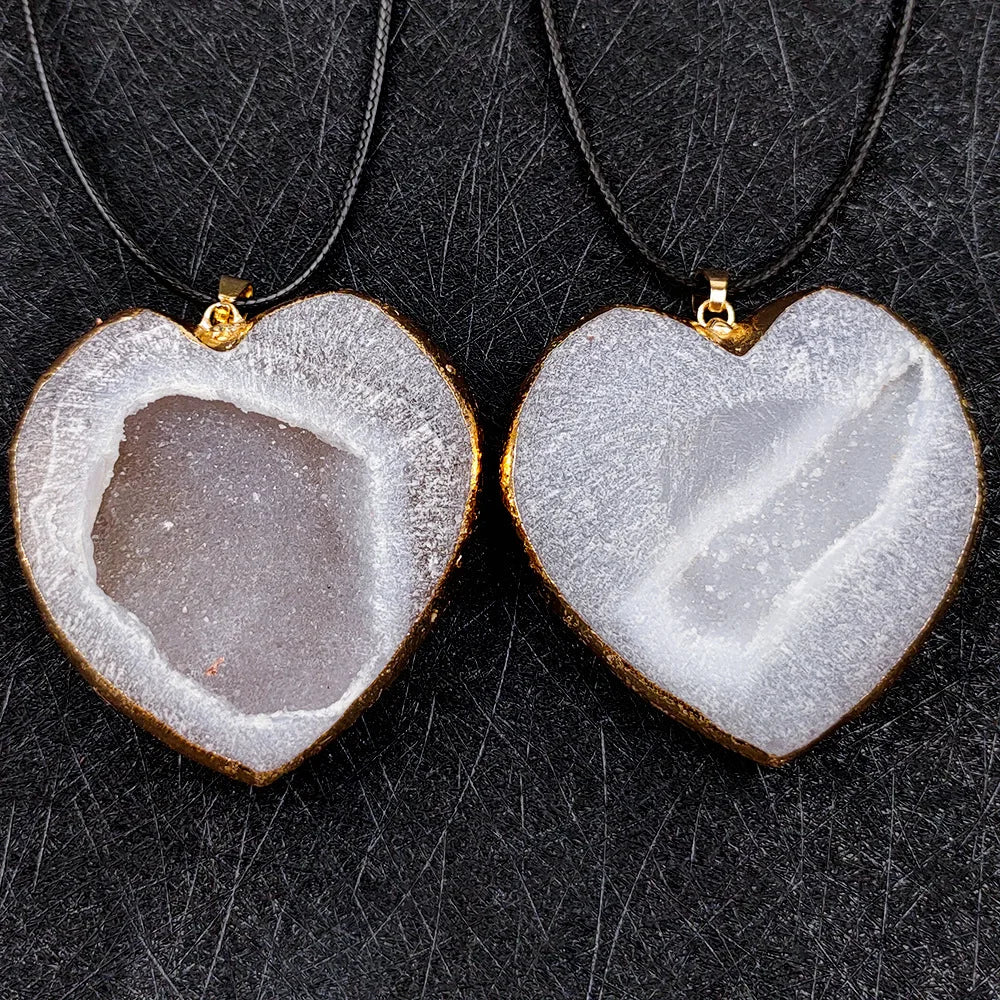 Gold Plated Edge Five Pointed Star Agate Druzy Pendant Necklace, Natural Raw Geode Crystal Star Charm with Wax Cord