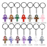 Natural Crystal Ankh Cross Keychain | 20×30mm Egyptian Symbol Gemstone Pendant for Bags & Keys
