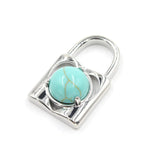 Natural Crystal Lock Pendant, Round Inlaid Chakra Gemstone Charm for DIY Necklace Jewelry Making